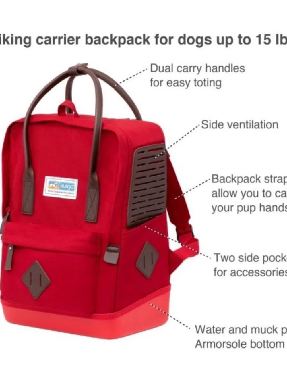 Kurgo Red Pet Carrier Backpack with Teal Interior